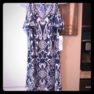 Navy and ivory, off-the-shoulder, short dress